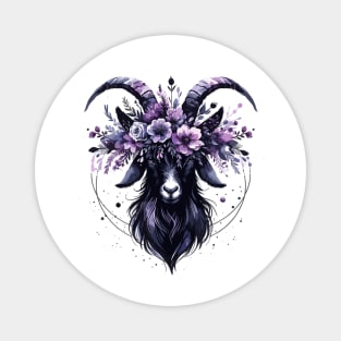 Mystical Floral Goat with Ethereal Purple Crown Magnet